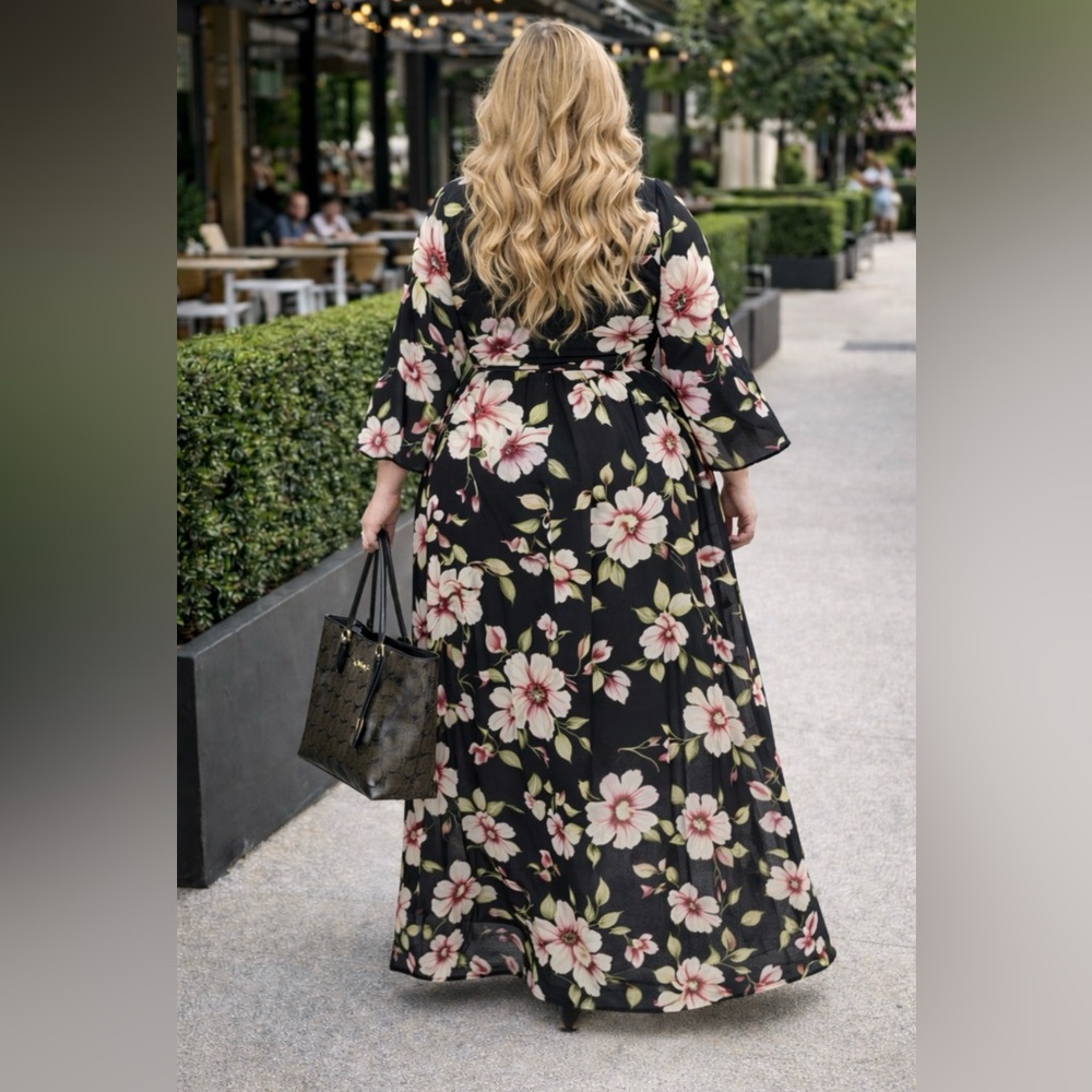 NWT Iris Floral Black and Pink ROMPER dress fits XL / 0X 🌸🌺🌹SPRING READY BG 03 - Picture 3 of 9